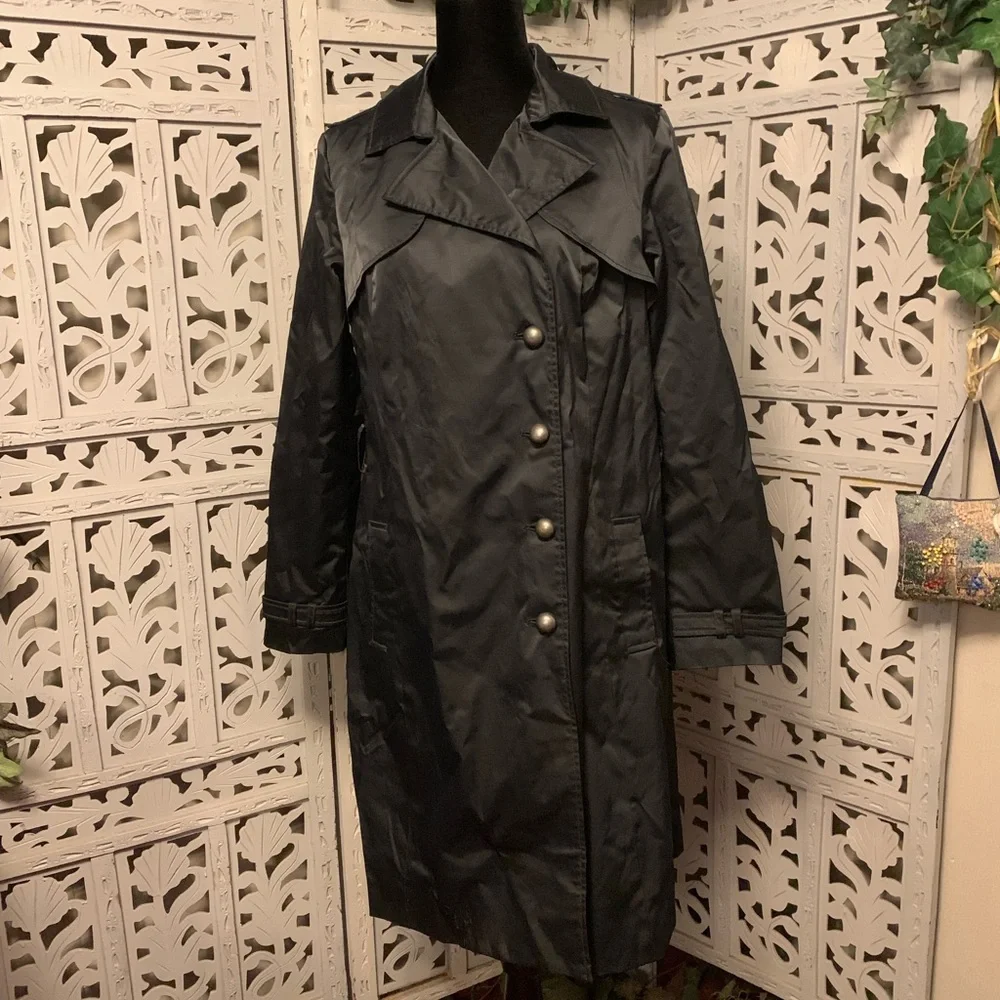 MOSSIMO SUPER NICE SHINY BLACK BUTTON UP LONG SLEEVE LONG COAT - Picture 1 of 9